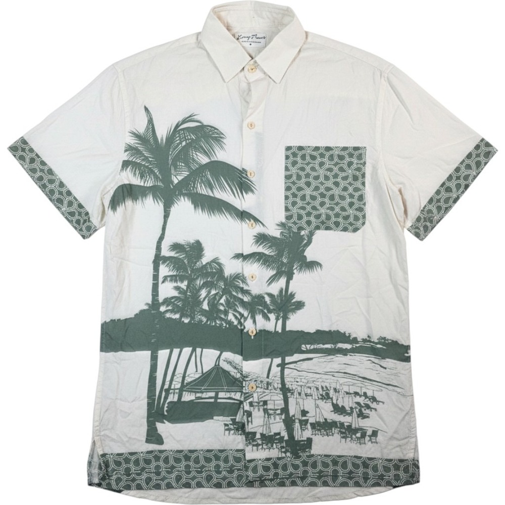 Kenny Flowers The Palmilla White Green Palm Tree Shirt size M Rayon Resort Wear